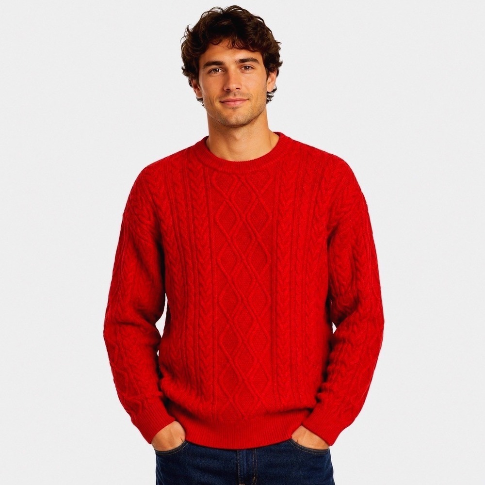 NEW Aelfric Eden oversized L Unisex/Men's Red Cable Knit Warm Heavy Sweater